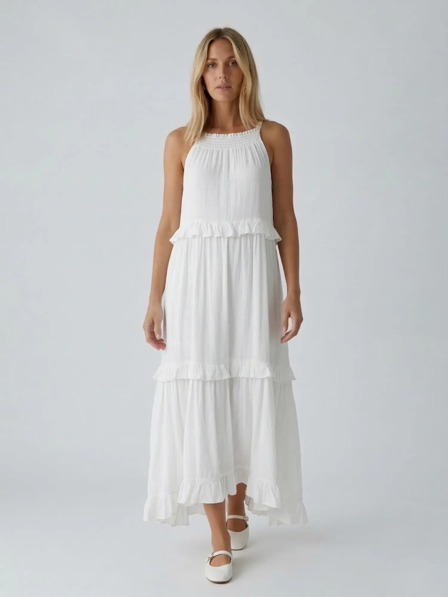 Robe longue sans manches – coupe fluide été