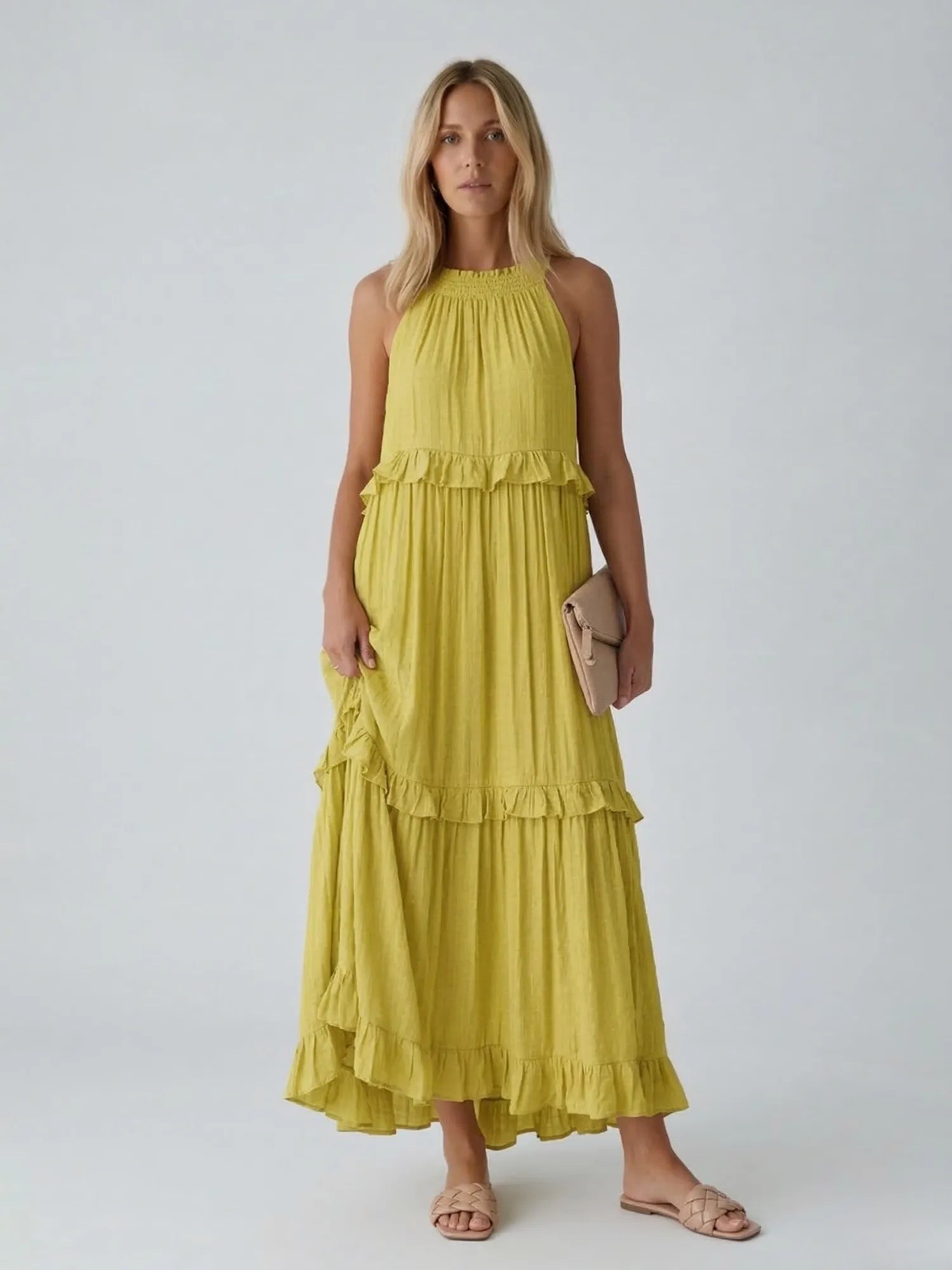 Robe longue sans manches – coupe fluide été